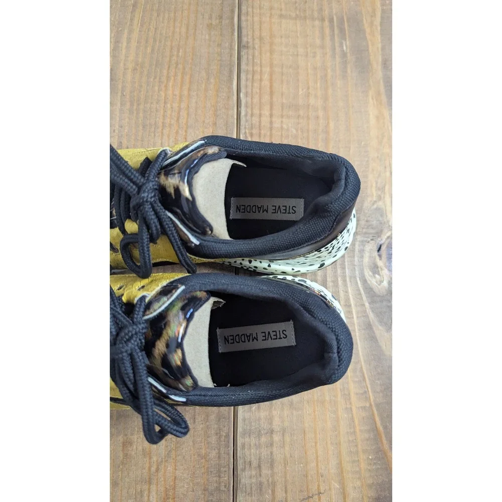 Steve Madden Barra Womens Yellow Black Mixed Animal Print Chunky Sneakers 8.5M